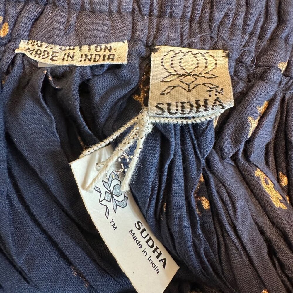 NWT Sudha Boho Navy With Gold Floral Print Maxi Skirt OS - Picture 8 of 10